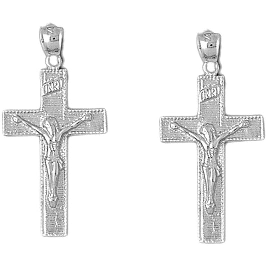 14K or 18K Gold 34mm INRI Crucifix Earrings