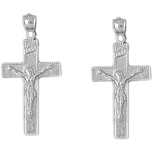 Sterling Silver 34mm INRI Crucifix Earrings