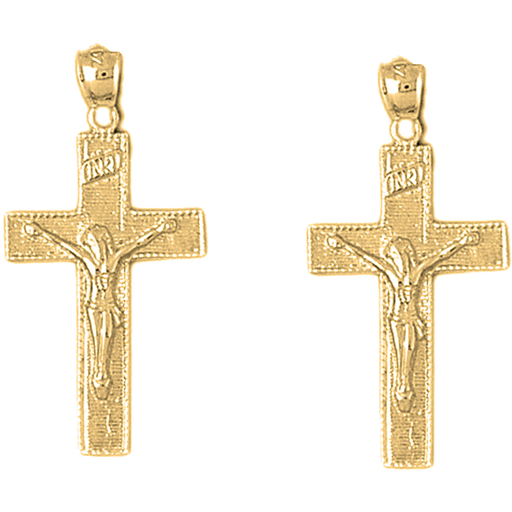 14K or 18K Gold 34mm INRI Crucifix Earrings