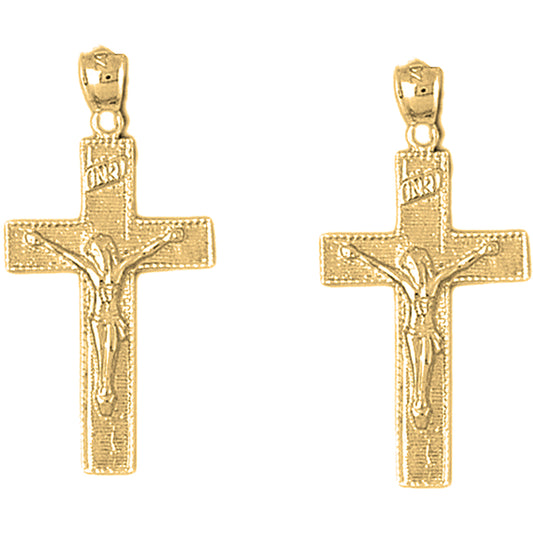 Yellow Gold-plated Silver 34mm INRI Crucifix Earrings