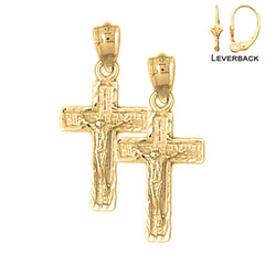 Sterling Silver 26mm Latin Crucifix Earrings (White or Yellow Gold Plated)