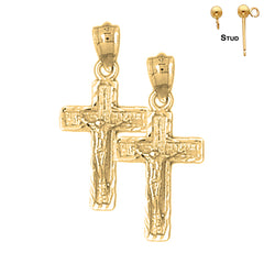 Sterling Silver 26mm Latin Crucifix Earrings (White or Yellow Gold Plated)