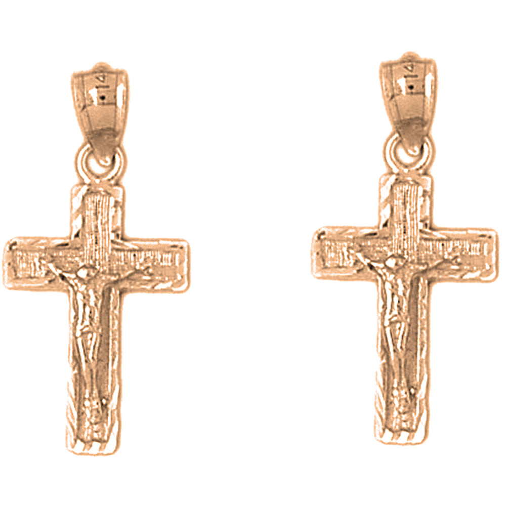 14K or 18K Gold 26mm Latin Crucifix Earrings