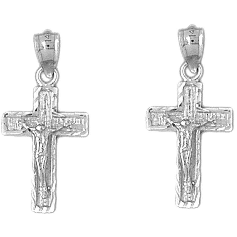 Sterling Silver 26mm Latin Crucifix Earrings