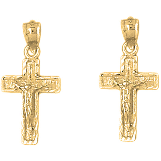 Yellow Gold-plated Silver 26mm Latin Crucifix Earrings