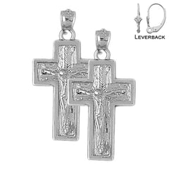 Sterling Silver 31mm Latin Crucifix Earrings (White or Yellow Gold Plated)