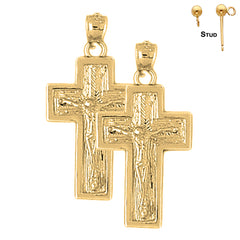 Sterling Silver 31mm Latin Crucifix Earrings (White or Yellow Gold Plated)