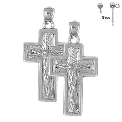 Pendientes de crucifijo latino de plata de ley de 31 mm (chapados en oro blanco o amarillo)