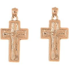 14K or 18K Gold 31mm Latin Crucifix Earrings