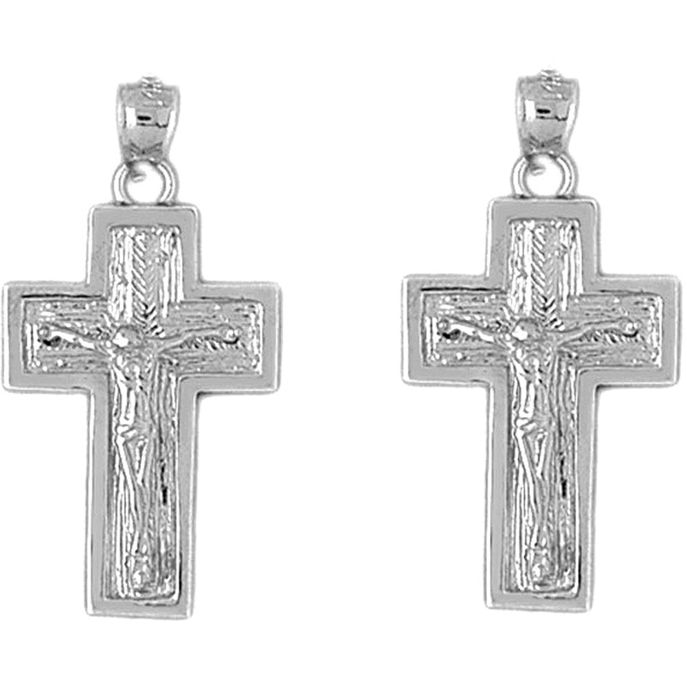 14K or 18K Gold 31mm Latin Crucifix Earrings