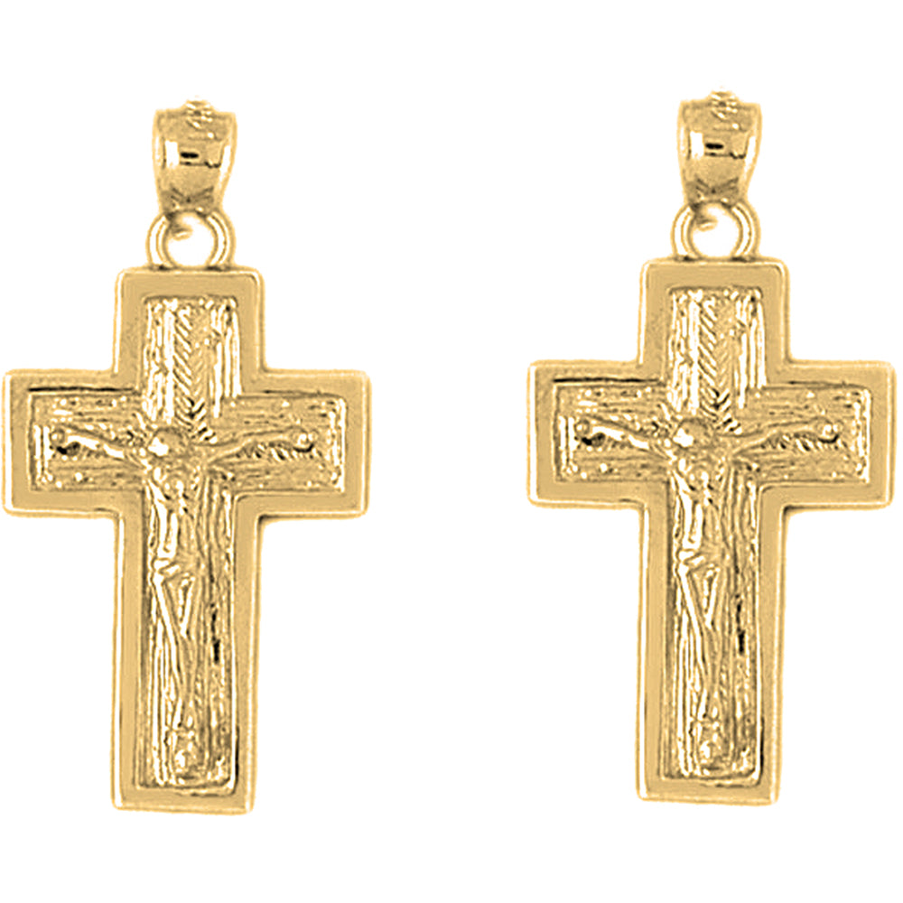 Yellow Gold-plated Silver 31mm Latin Crucifix Earrings