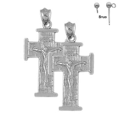 Sterling Silver 37mm Teutonic Crucifix Earrings (White or Yellow Gold Plated)