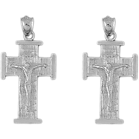 Sterling Silver 37mm Teutonic Crucifix Earrings