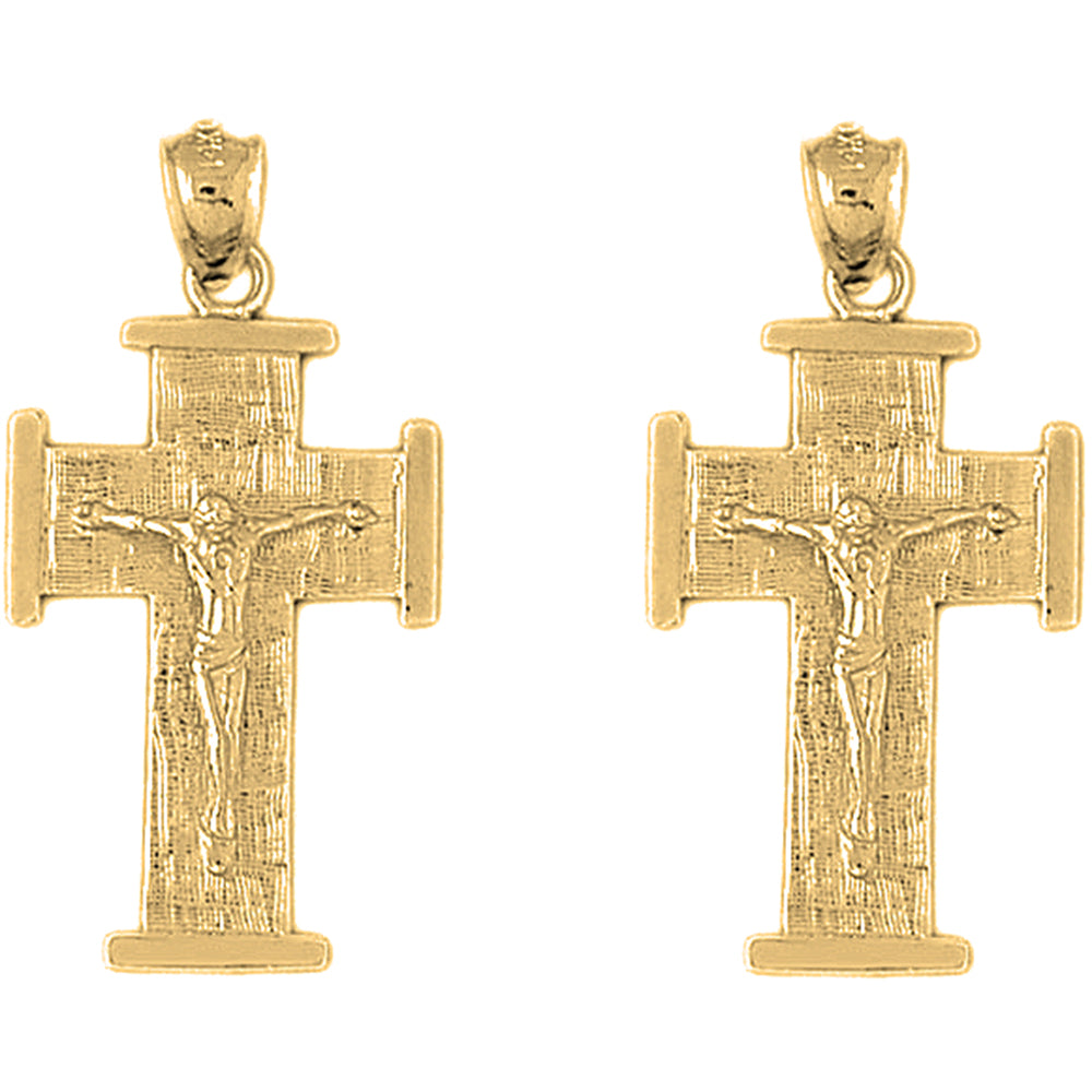 14K or 18K Gold 37mm Teutonic Crucifix Earrings