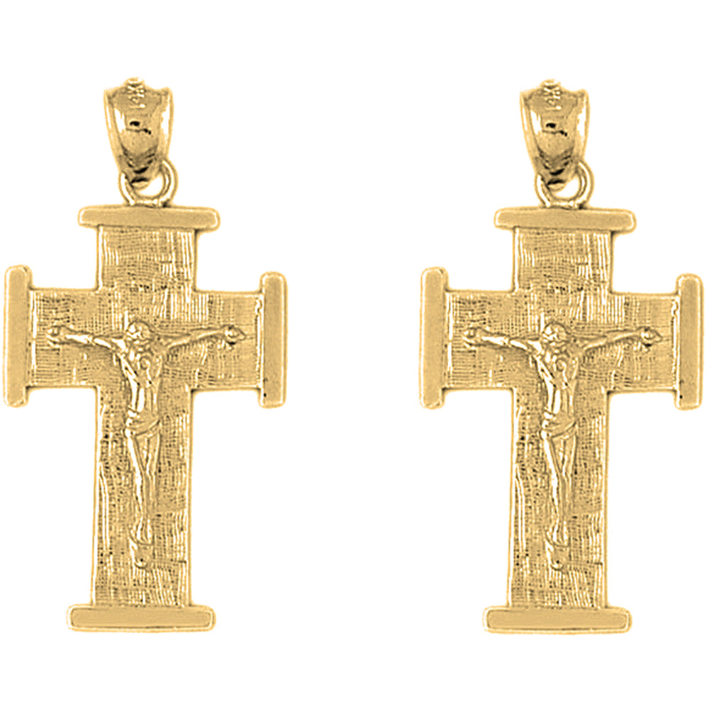 Yellow Gold-plated Silver 37mm Teutonic Crucifix Earrings