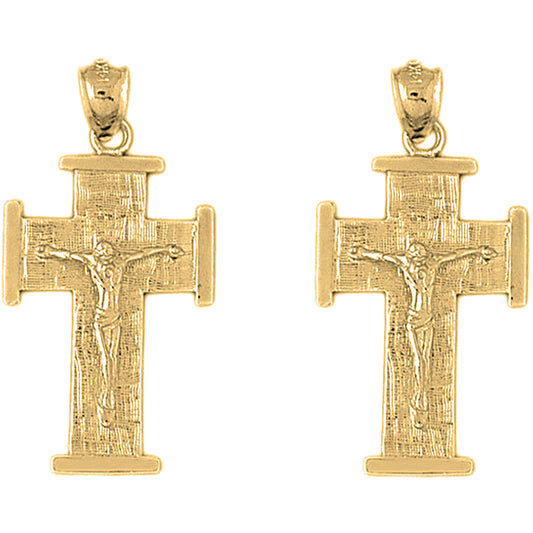 Yellow Gold-plated Silver 37mm Teutonic Crucifix Earrings