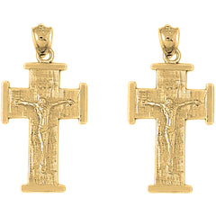 Yellow Gold-plated Silver 37mm Teutonic Crucifix Earrings