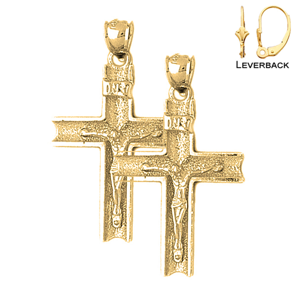 14K or 18K Gold INRI Crucifix Earrings