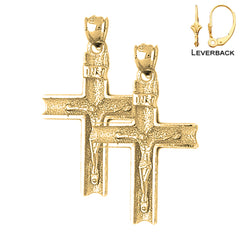 Sterling Silver 37mm INRI Crucifix Earrings (White or Yellow Gold Plated)