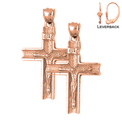 14K or 18K Gold INRI Crucifix Earrings