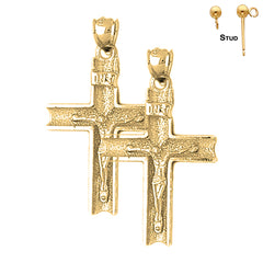 Sterling Silver 37mm INRI Crucifix Earrings (White or Yellow Gold Plated)