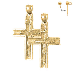 Pendientes de crucifijo INRI de plata de ley de 37 mm (chapados en oro blanco o amarillo)