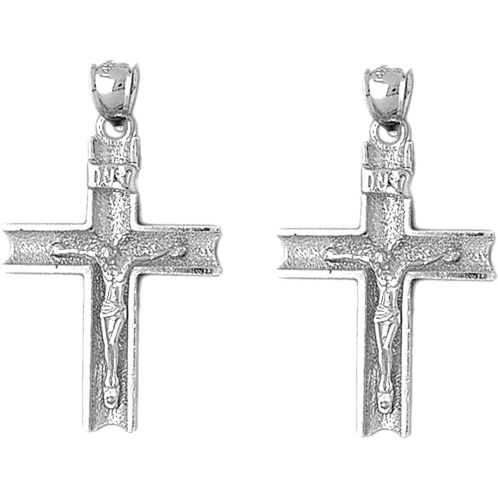 Sterling Silver 37mm INRI Crucifix Earrings