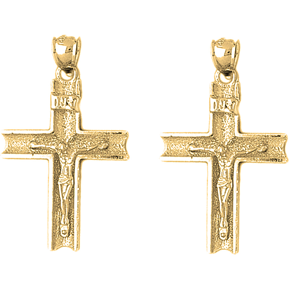 Yellow Gold-plated Silver 37mm INRI Crucifix Earrings