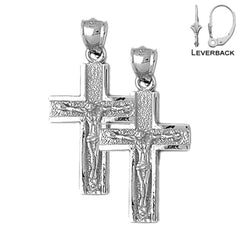 Sterling Silver 33mm Latin Crucifix Earrings (White or Yellow Gold Plated)