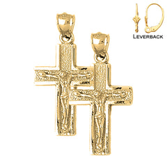 Sterling Silver 33mm Latin Crucifix Earrings (White or Yellow Gold Plated)