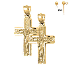 Pendientes de crucifijo latino de plata de ley de 33 mm (chapados en oro blanco o amarillo)