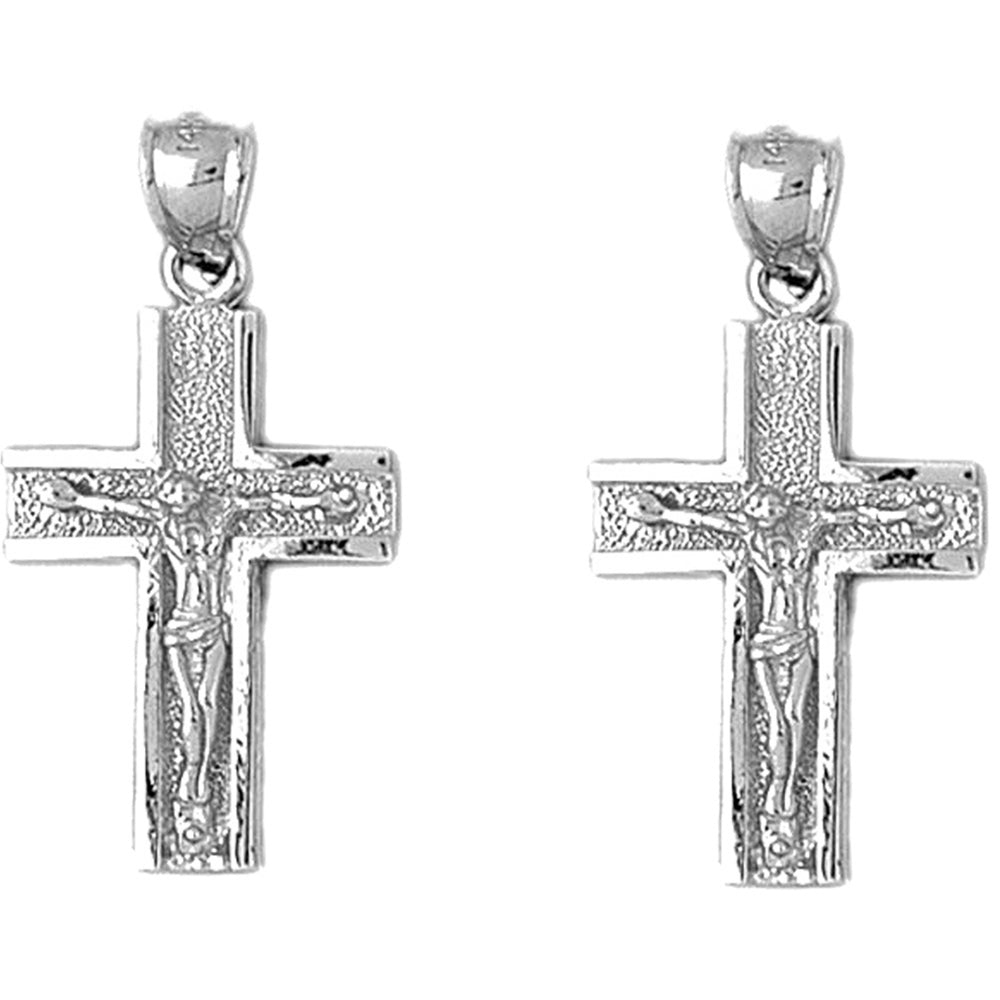 Sterling Silver 33mm Latin Crucifix Earrings