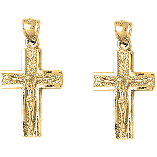 Yellow Gold-plated Silver 33mm Latin Crucifix Earrings