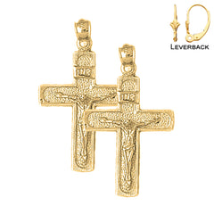 14K or 18K Gold INRI Crucifix Earrings