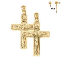 Sterling Silver 35mm INRI Crucifix Earrings (White or Yellow Gold Plated)