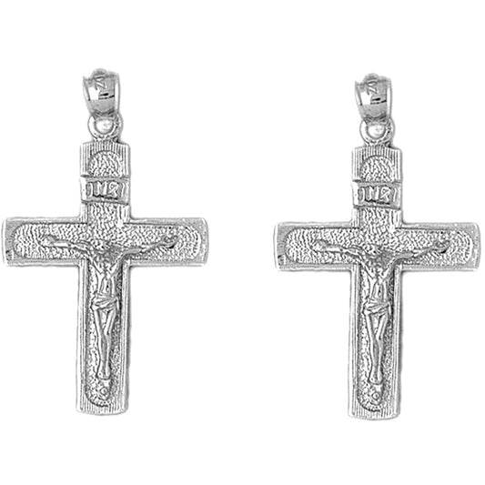Sterling Silver 35mm INRI Crucifix Earrings