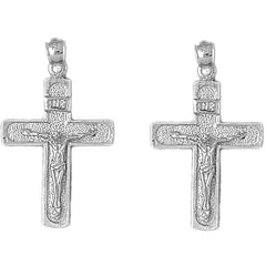 Sterling Silver 35mm INRI Crucifix Earrings