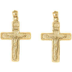 Yellow Gold-plated Silver 35mm INRI Crucifix Earrings