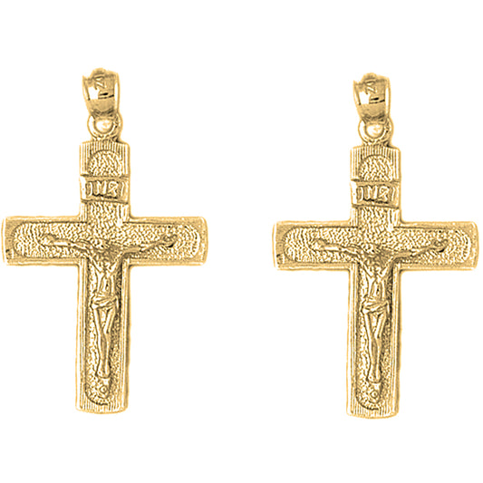 14K or 18K Gold 35mm INRI Crucifix Earrings