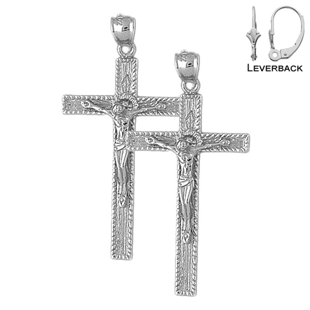 Sterling Silver 47mm Latin Crucifix Earrings (White or Yellow Gold Plated)