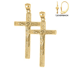 Sterling Silver 47mm Latin Crucifix Earrings (White or Yellow Gold Plated)