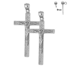 Pendientes de crucifijo latino de plata de ley de 47 mm (chapados en oro blanco o amarillo)