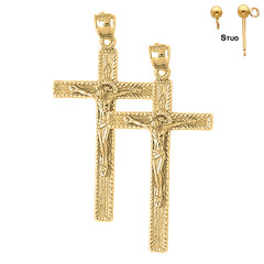 Sterling Silver 47mm Latin Crucifix Earrings (White or Yellow Gold Plated)