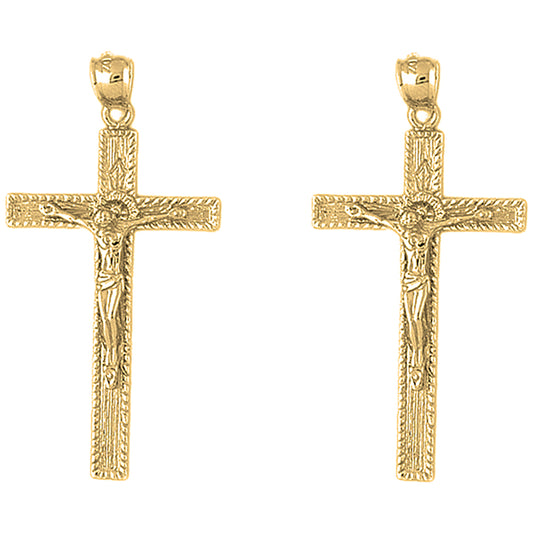 Yellow Gold-plated Silver 47mm Latin Crucifix Earrings