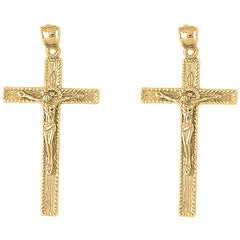 Yellow Gold-plated Silver 47mm Latin Crucifix Earrings