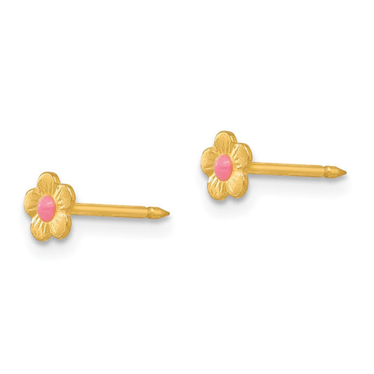 Inverness 14K Yellow Gold Epoxy Fill Pink Mini Flower Earrings
