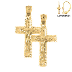 Pendientes de crucifijo latino de plata de ley de 31 mm (chapados en oro blanco o amarillo)