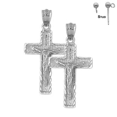 Pendientes de crucifijo latino de plata de ley de 31 mm (chapados en oro blanco o amarillo)