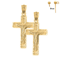 Sterling Silver 31mm Latin Crucifix Earrings (White or Yellow Gold Plated)