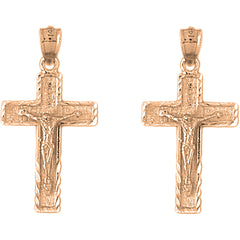 14K or 18K Gold 31mm Latin Crucifix Earrings